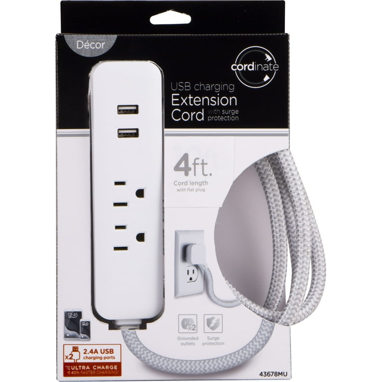 JASCO 43678 4 ft. Coordinate 2-Outlet 2-USB Charging Extension
