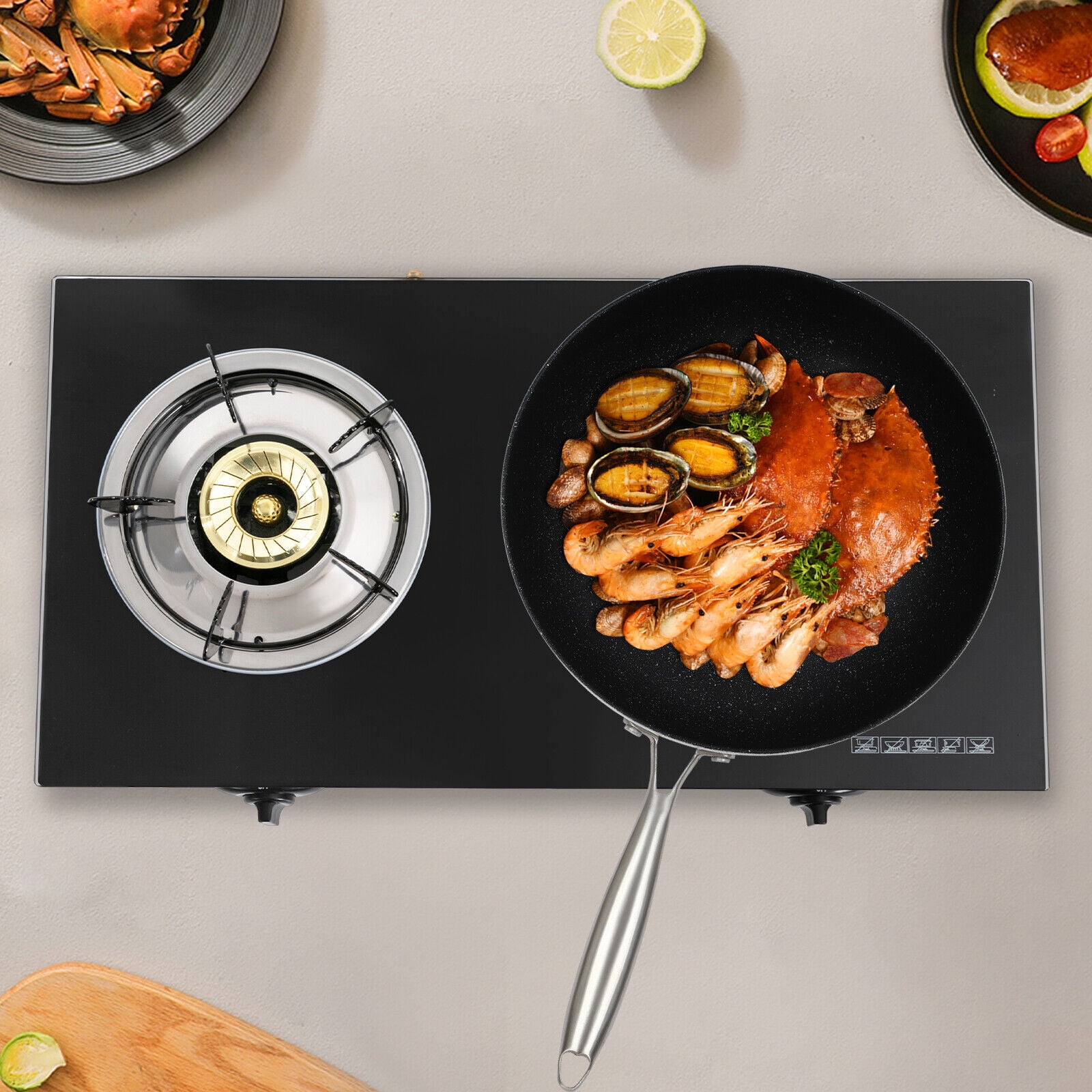 2-Burner Gas Stove Countertop Gas Stove Portable Auto Ignition LPG Stove Durable