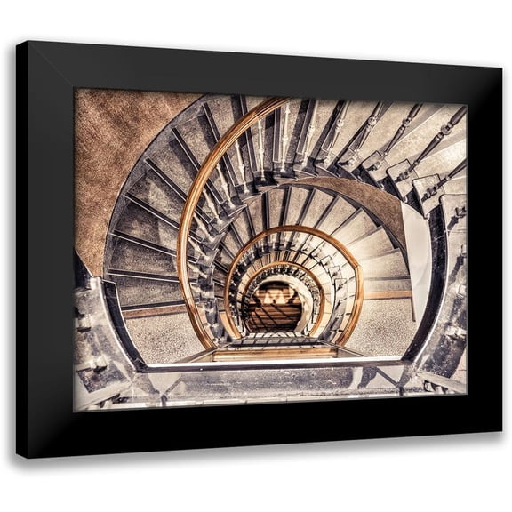 Frank, Assaf 14x12 Black Modern Framed Museum Art Print Titled - Spiral staircase from above in a building-Birmingham-UK