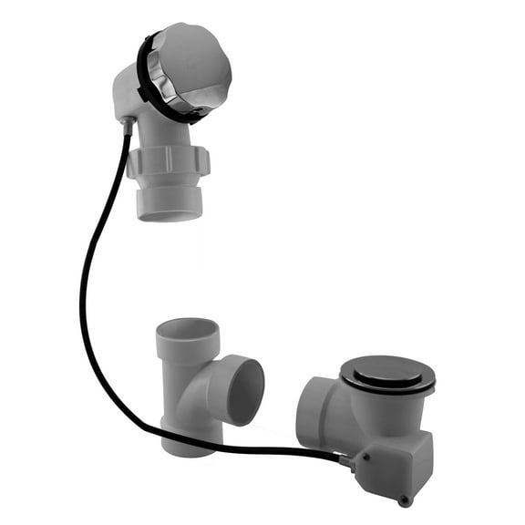 Westbrass D50P27BJ-20 27" Cable Drive Standard Bath Drain Trim Kit with Rotary Overflow Cover Knob on a Ball Joint Elbow, Pop-Up Stopper and Sch. 40 PVC Fittings, Stainless Steel