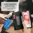 thumbnail image 6 of Allytechgroup Wallet Case for Apple iPhone 16 Plus, 9 Cards Holder + Zipper Pocket + Hand Wrist Shockproof Stand Flip Cover RFID Blocking Phone Case for Women Men, Black, 6 of 7