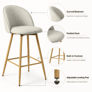 Homy Casa 26 Swivel Counter Height Bar Stools Set of 2, Upholstered Kitchen Island Chairs, Beige