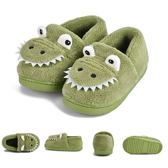 SUYSTEX Toddler Girls Boys Winter Warm Slippers Plush Aline Cute Cartoon Dinosaur Bedroom House Indoor Shoes