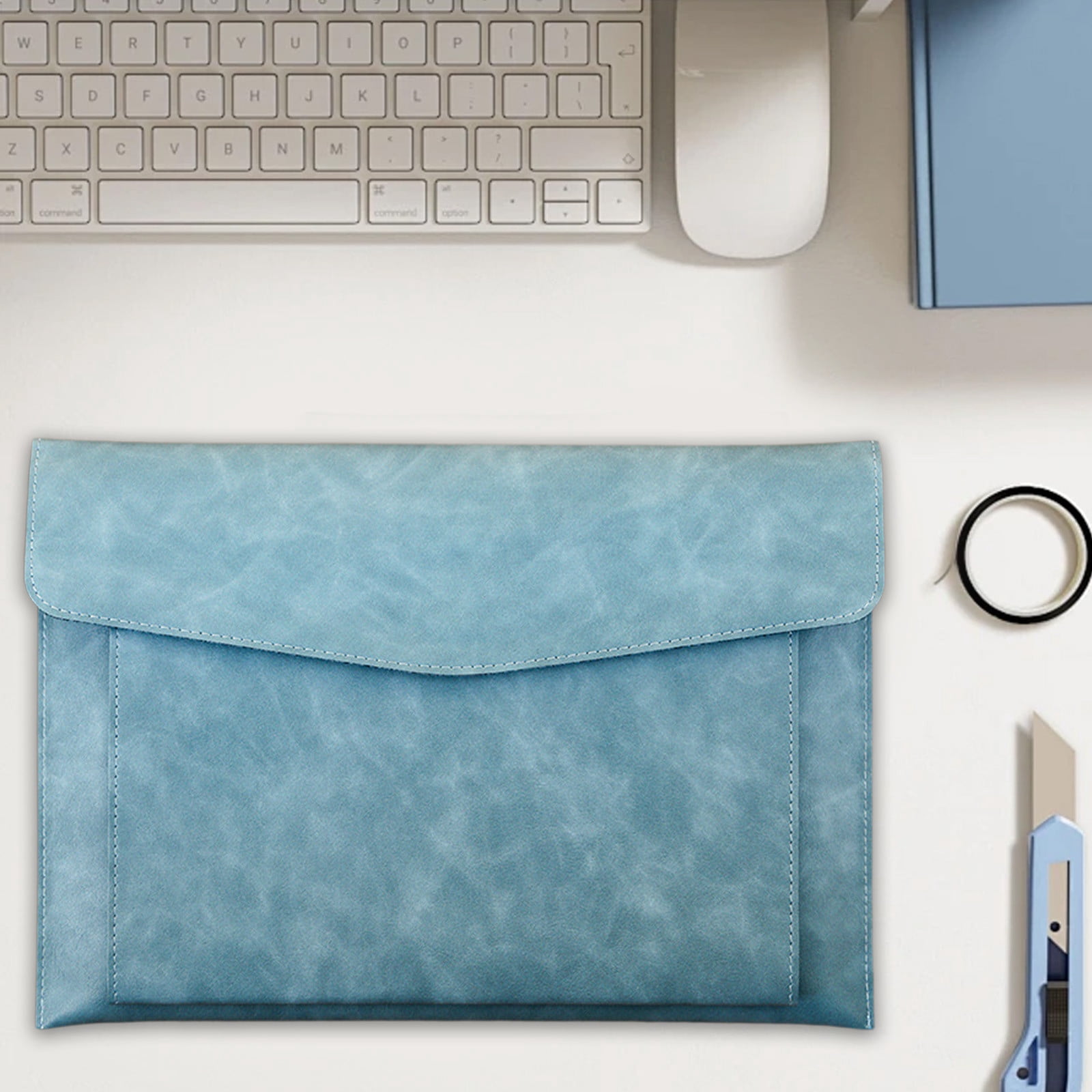 A4 Leather File Bag, Magnetic Closure Briefcase, Waterproof Business Folder for Office Use