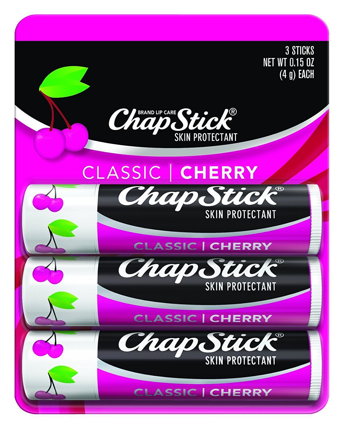 ChapStick Classic (1 Blister Pack of 3 Sticks, Cherry Flavor) Skin Protecta...