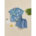 thumbnail image 6 of Suealasg 0-4 Years Toddler Baby Boys Outfit Set Short Sleeve Dinosaur Print Button Up Shirt Tops and Solid Color Shorts 2Pcs Kids Boys Summer Clothes, 6 of 9