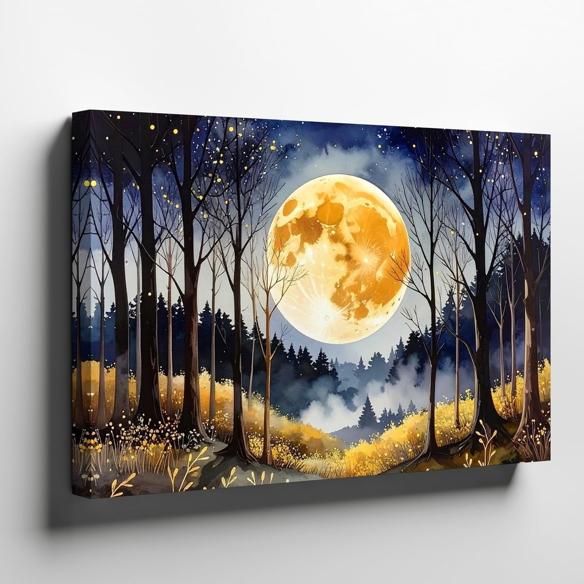 Mysterious Night Forest Wall Art Print Glowing Moon Landscape Decor