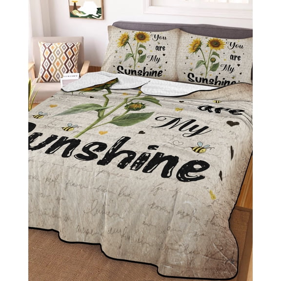 Vintage Sunflowers Full Size Down Alternative Comforter, Lightweight Comforter Quilt Bedding Set with Pillow Shams You Are My Sunshine Farmhouse Floral All Seasons Bed Comforter Duvet Insert 78"x90"