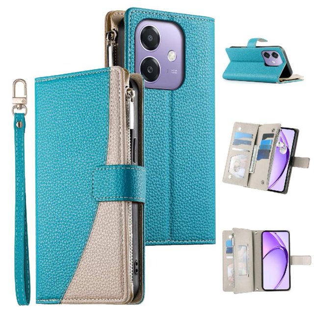 Funda cartera GANGXUN para OPPO A40 5G , cuero PU con tarjetero, cremallera, correa de mano, soporte y protección 378°