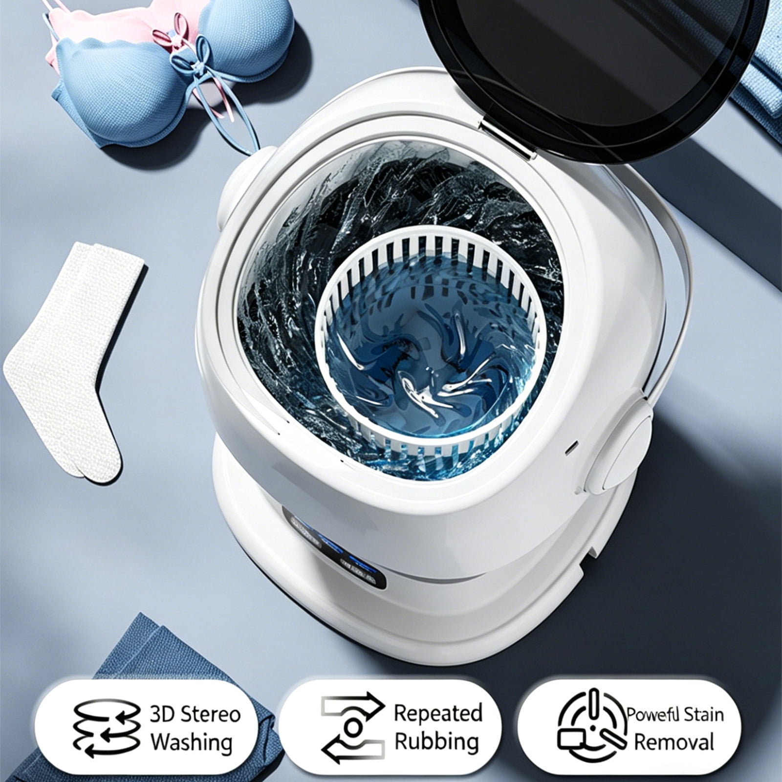Foldable Mini Washing Machine, Portable Compact Washer for Household Underwear Socks Daily Laundry