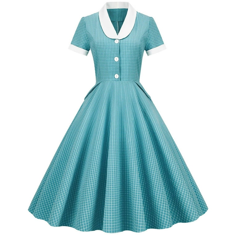 1950s Dresses for Women Vintage Button Down Shirt Dress Summer Spring  Rockabilly Cocktail Swing Tea Midi Sun Dress