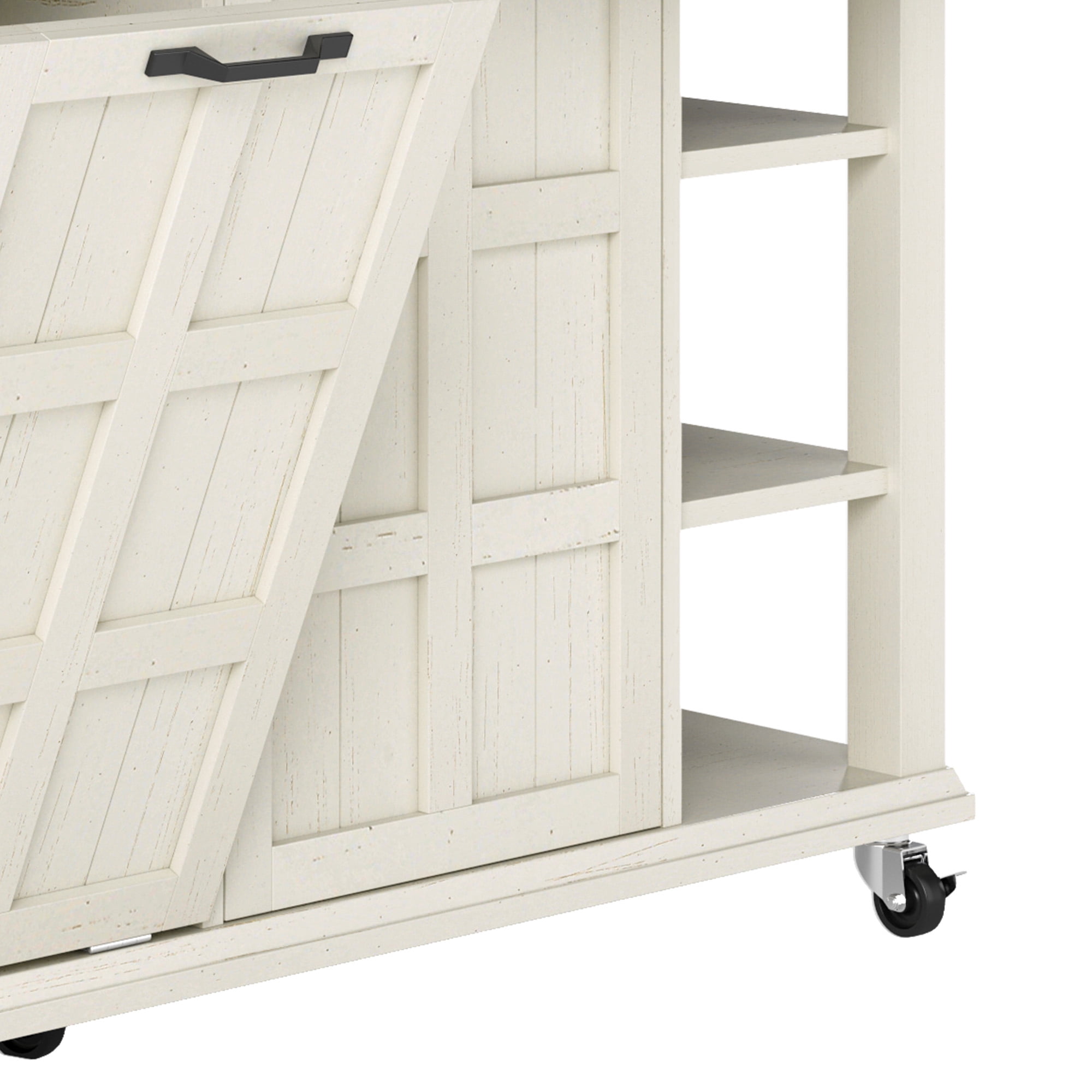 Craftian Kitchen Island with Power Outlets & Drop Leaf, Kitchen Island Cart with Trash Storage,White