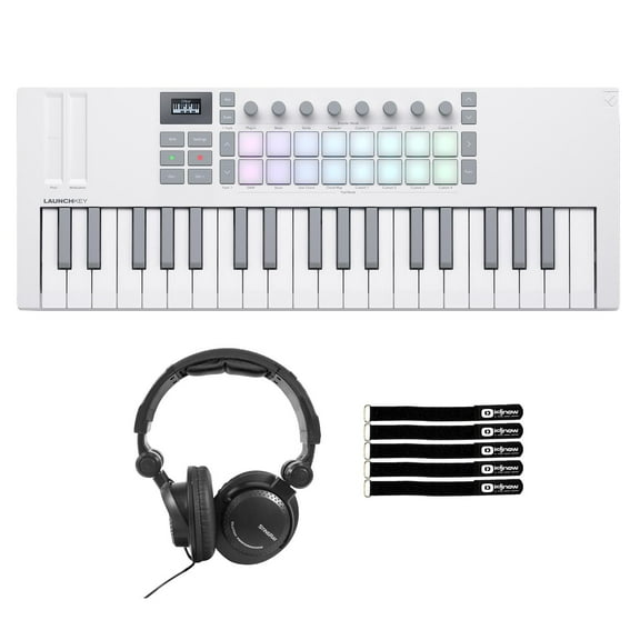 Novation Launchkey Mini 37 MK4 White 37-Note Mini Controller Keyboard with Headphones Package