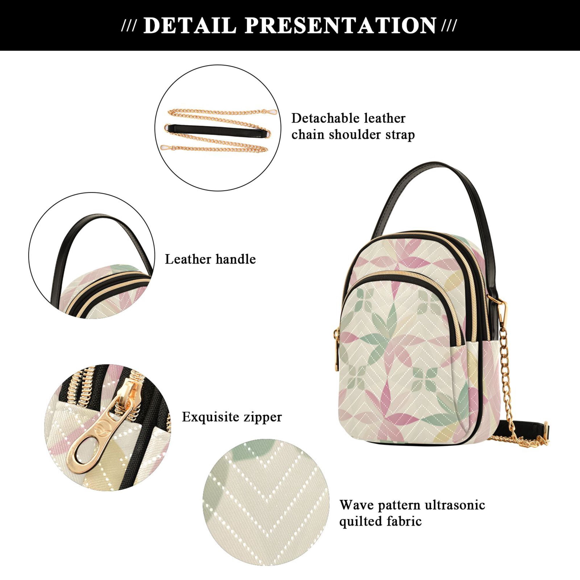 FORMRS Crossbody Bag for Women Quilted Travel Shoulder Cell Phone Purse with Chain Strap Handbag, Light Pink Geometric