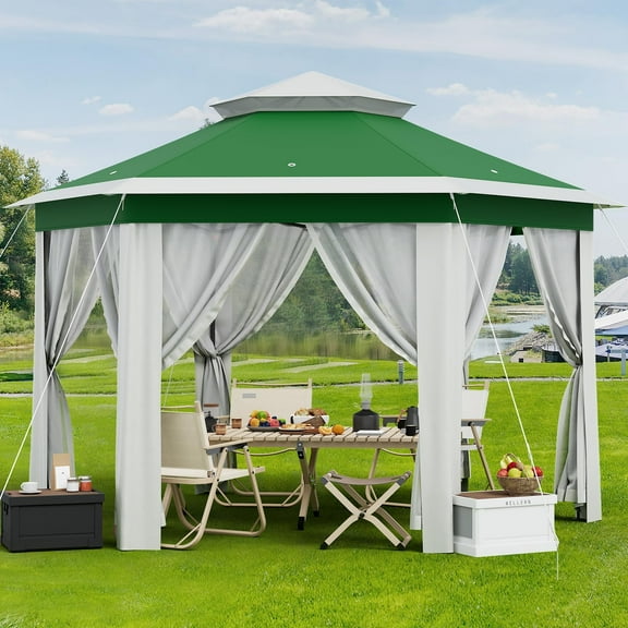 Kojooin 13x13 Pop Up Gazebo with Mosquito Netting & UPF 50 Waterproof Canopy Tent - Instant Setup Outdoor Shelter for Backyard, Patio, Deck - Durable Steel Frame with 4 Sandbags & Wheeled Bag