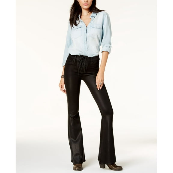 Hudson Jeans Lace Up Flare Leg Jeans Black Coated 24