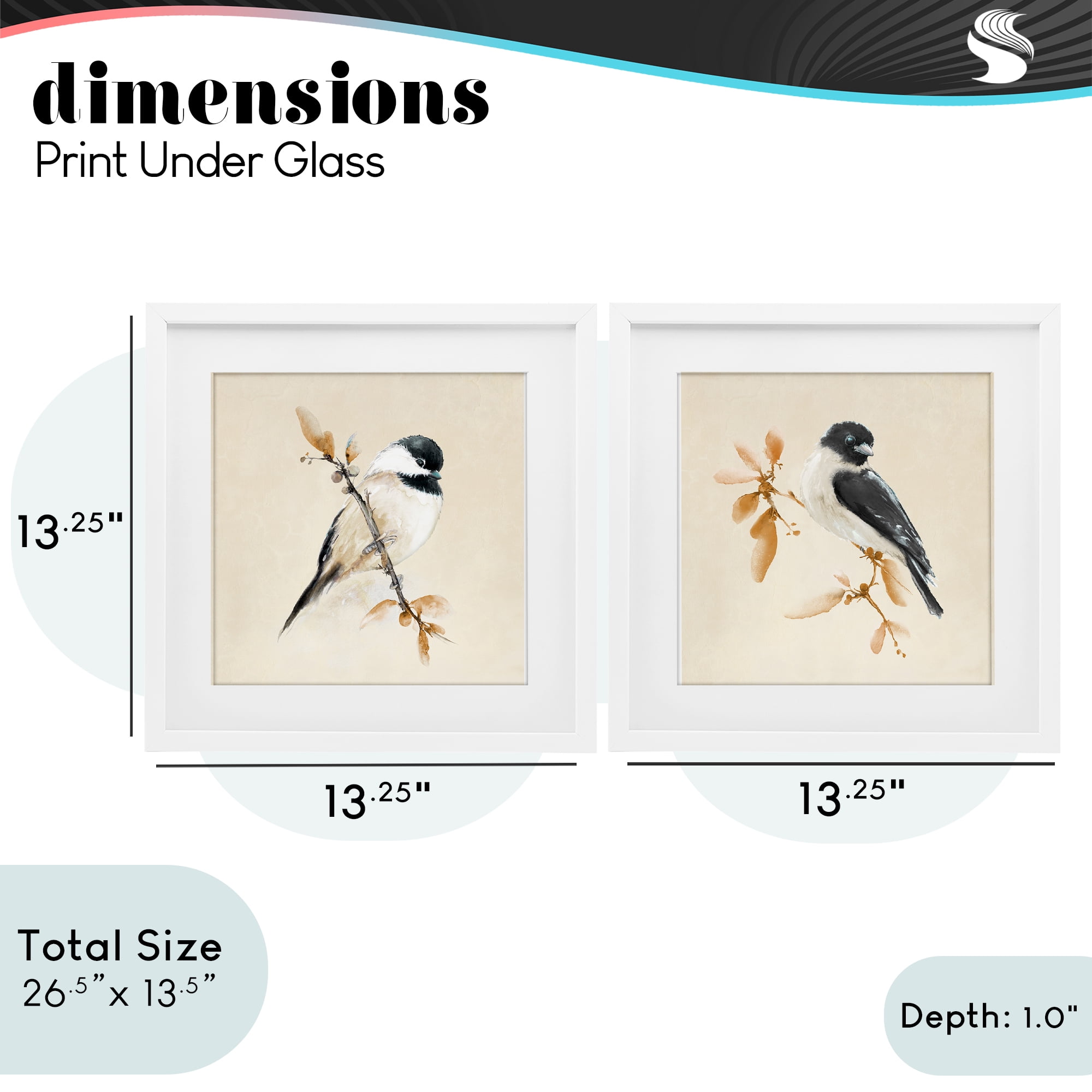 Stupell Industries Muted Chickadees on Beige 2 Piece White Framed Print Under Glass Set, design by Diannart