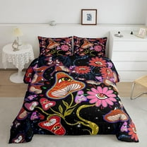 Erosebridal Mushroom Bedding Set Full Women Trippy Cute Flowers Comforter Set Colorful Hippy Quilted Comforter Black Botanical Theme Eyes 3D Galaxy Pattern Printed Quilt Duvet Soft Warm