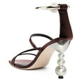 thumbnail image 3 of FSJ Women Chic Square Open Toe Strappy Sandals Pearl Bead High Heel Metal Ring Rhinestone Ankle Strap Pumps Wedding Dressy Shoes Size 7 Maroon, 3 of 4