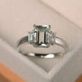 thumbnail image 2 of 925 Sterling Silver Green amethyst ring prong set ring emerald shape ring solitaire ring party ring, 2 of 3