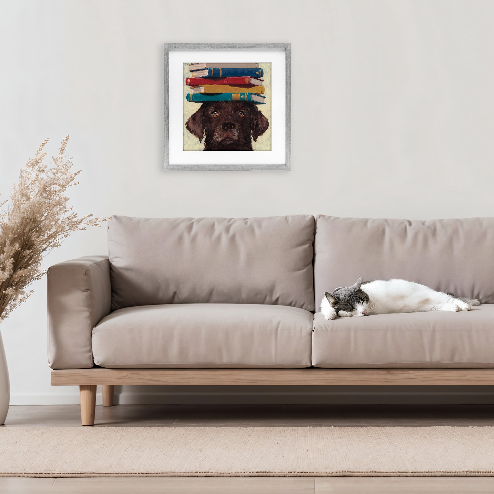Stupell Industries Studious Abby Dog Gray Framed Print Under Glass, design by Studio Bautista
