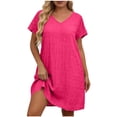 thumbnail image 4 of Fnooota Plus Size Summer Dresses for Women, Short Sleeve V Neck Holiday Casual Womens Midi Dresses Hot Pink Size L, 4 of 4