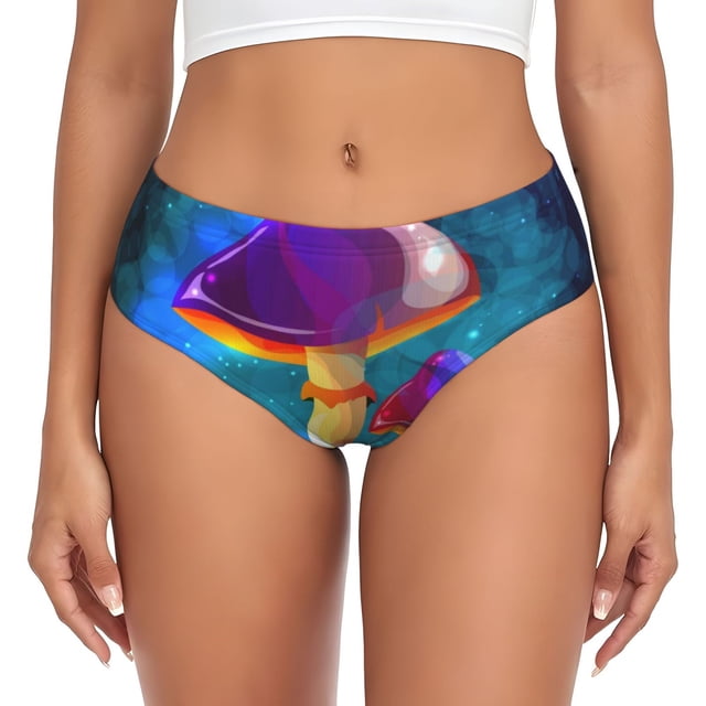 Fotbe Magic Mushrooms ,Fireflies Calzones Estampados para Mujer – Ropa Interior de Algodón, Cómoda, Suave y Elástica-Large