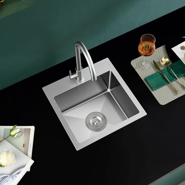 Drop-in Kitchen Sink Single Bowl Stainless Steel Kitchen Sink Handmade Inches Deep Top-Mount Kitchen Sink with Hole