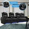 thumbnail image 2 of Weilianda Home Theater Seating Top Grain Leather Recliner Chair Dual Power Movie Gaming Sofa Electric Headrest with Tray Table Type-C USB Charge Cup Holders Row of 4 Loveseat Right Black, 2 of 7
