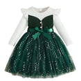 thumbnail image 1 of Vestido de Manga Larga para Niñas con Nudo de Arco Y Cinturón, de Moda de Color Sólido de Malla de Manga Larga para Niños 3-10 Años, 1 of 9