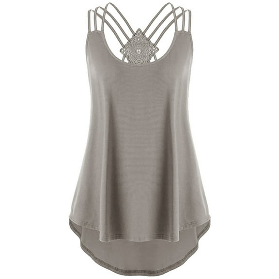 Women Summer Tops Ladies' Bandages Sleeveless Vest Top High Low Tank Top Notes Strappy Tank Tops Camisole with Spandex Bra Shelf Camisole Women Fashion Boy 12 Chiffon Lace for Bra 2x Cheer Grey 5XL