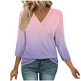 thumbnail image 3 of Jsaierl Women's 3/4 Sleeve Tops Casual V Neck Shirts Boho Gradient Petite Blouses Workout Loose Fit T-shirts Top S-2XL, 3 of 8