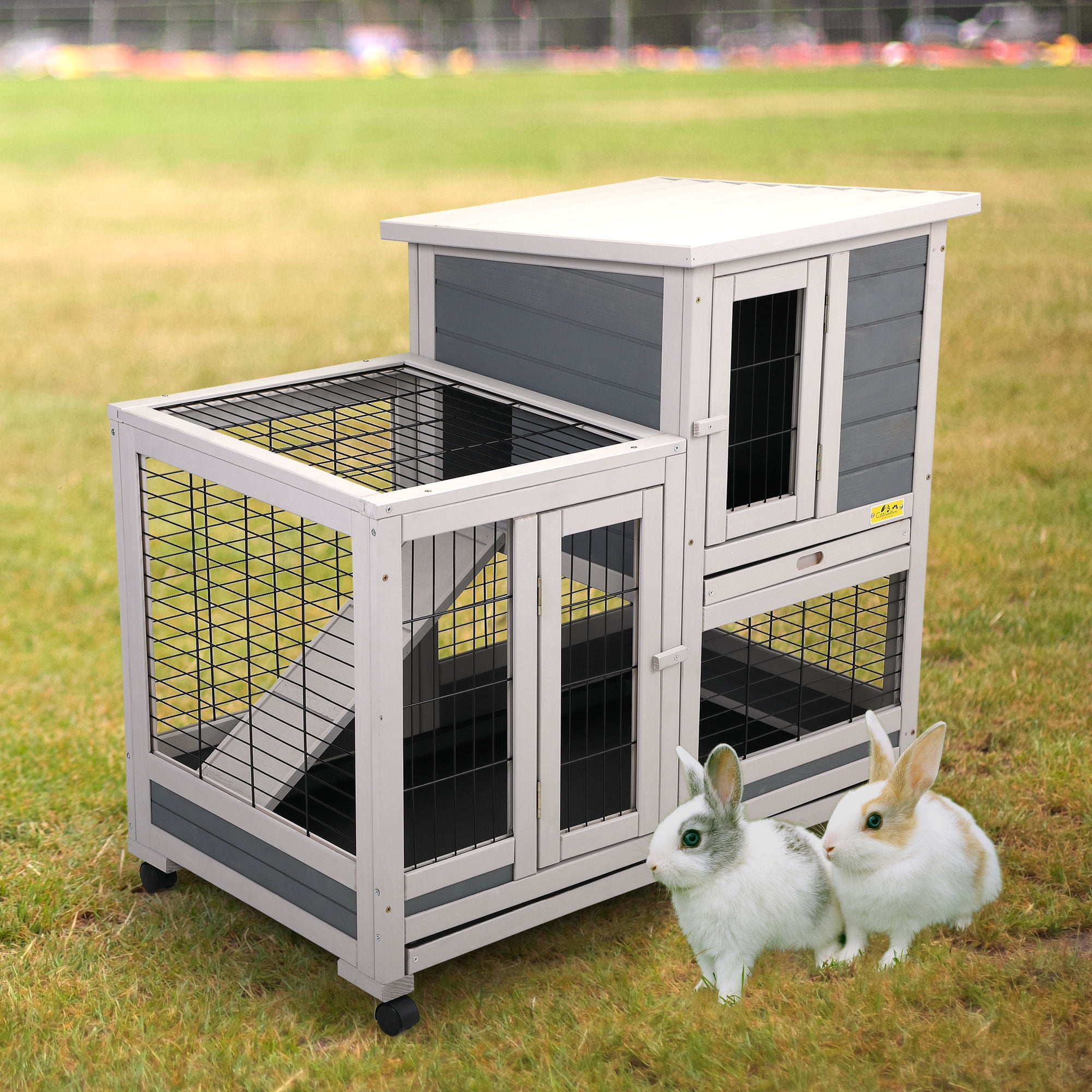 Coziwow Rabbit Hutch Outdoor Wooden Pet Bunny House Wooden Cage with ...
