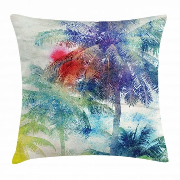 Palm Tree Decor Throw Pillow Cushion Cover, Retro Watercolor Silhouettes of Palm Trees Stains on Tropical Paradise Theme, Decorative Square Accent Pillow Case, 20 X 20 Inches, Multi, by Ambesonne