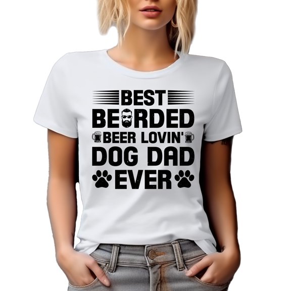 Best Bearded Beer Lovin' Dog Dad Ever, Puppy Parent, White T-Shirt, Small