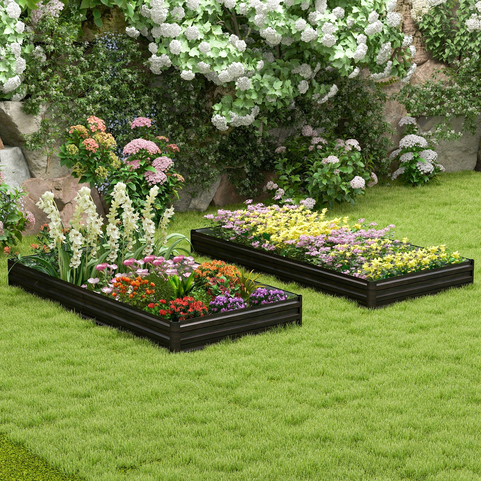 Topbuy Raised Garden Bed 8 x 4 x 1 ft Metal Planter Box with Middle Reinforced Bracket Rectangular Raised Garden Box