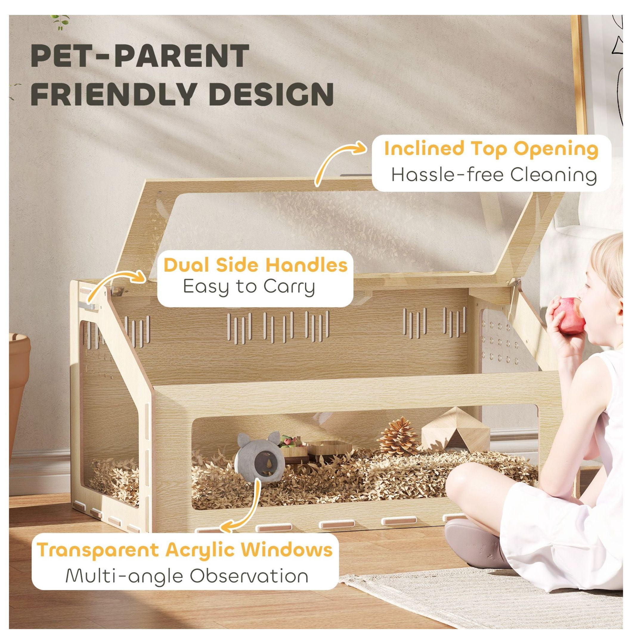 39 inch Hamster Cage with Acrylic Window & Openable Top for Dwarf Hamster, Gerbil, Guinea Pig, Rat, Oak