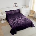 thumbnail image 4 of Adults Salmon Violet Damask Bedding Set Antique Victorian Baroque Comforter Set Queen,Gothic Vintage Floral Quilt Exotic Sugar Skull Duvet Insert,Gothic Bone Skeleton Bohemian Decor,Dark Purple, 4 of 5