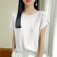 thumbnail image 2 of JGGSPWM Womens Elegant Vintage Boat Neck Knit Short Sleeve Summer Blouse Solid Comfy Work Dressy Tees Tops White M, 2 of 4