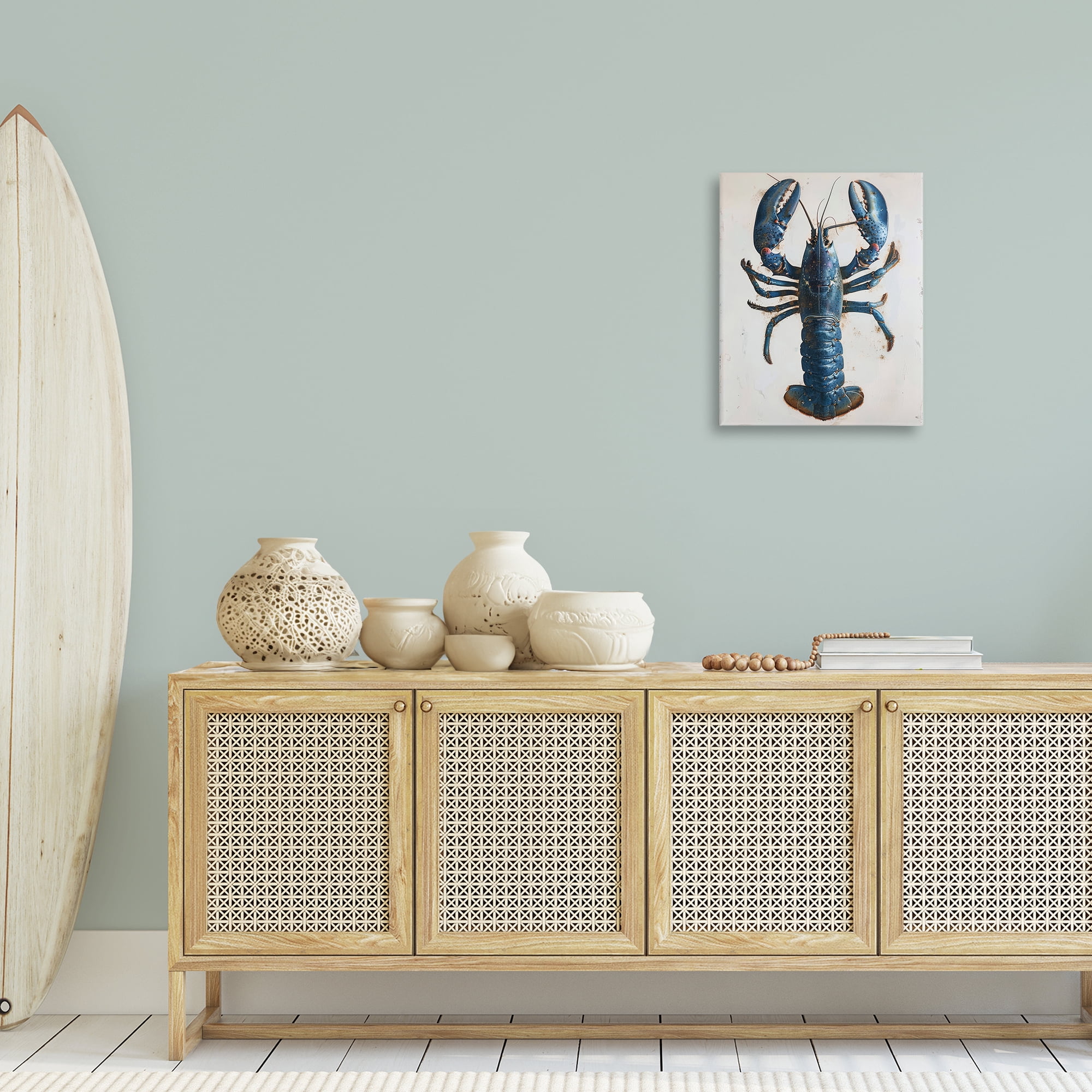Stupell Industries Cyan Crustacean Lobster Animals Painting Wrapped Canvas Art Print Wall Art, 16 x 20