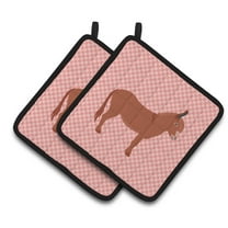 Caroline's Treasures Irish Donkey Pink Check Pair of Pot Holders