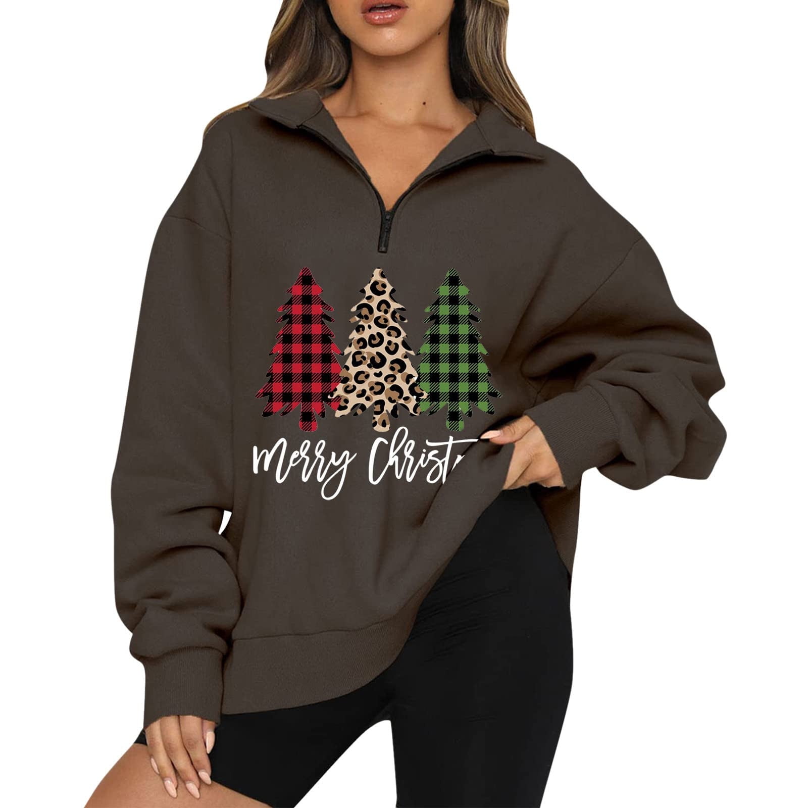 Deals of the Day,Tarmeek Quarter Zip Pullover Ugly Christmas Sweaters for Women  Plus Size Christmas Tree Printed Sweatshirts Womens Long Sleeve Shirts Tops  Christmas Gifts for Women - Walmart.com