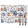 thumbnail image 2 of Thanksgiving Pumpkin Placemats Set of 4 Fall Sunflower Leaves Blue Texture Heat Insulated Linen Place Mats, Washable Stain-Proof Table Mats for Dining Tables Holiday Decor 13x19inch, 2 of 9