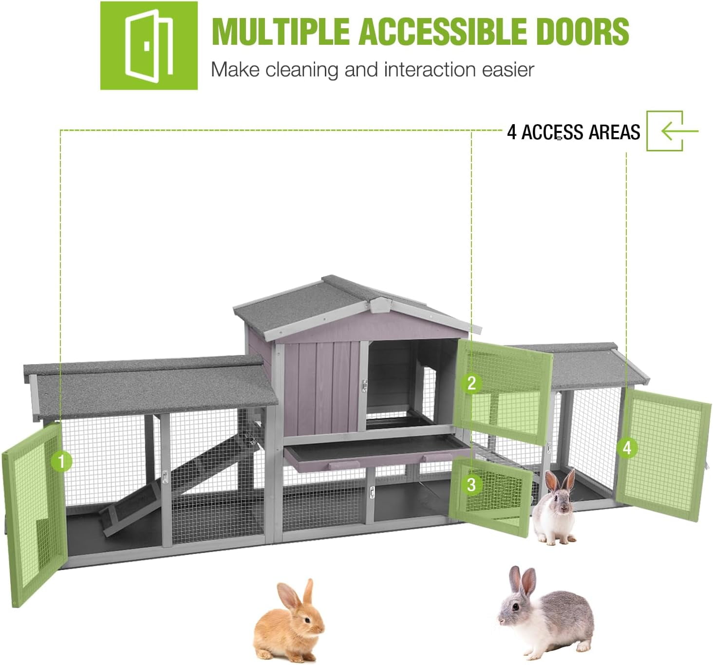 BUTINGLALE Rabbit Hutch Outdoor Large Chicken Coop with Cleaning Tray and Waterproof Roof Wooden Bunny Hutch PVC Floor Bottom for Small and Medium Bunny Rabbit Chick 87.8" L