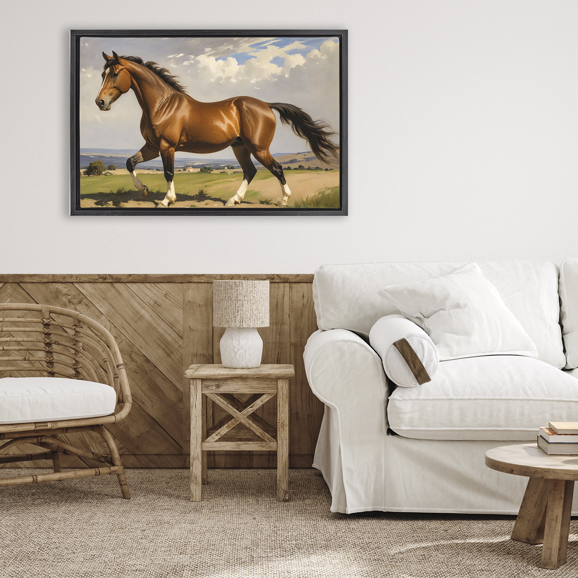Stupell Industries Trotting Horse in Field Black Framed Floater Canvas Wall Art, design by Creative Studio