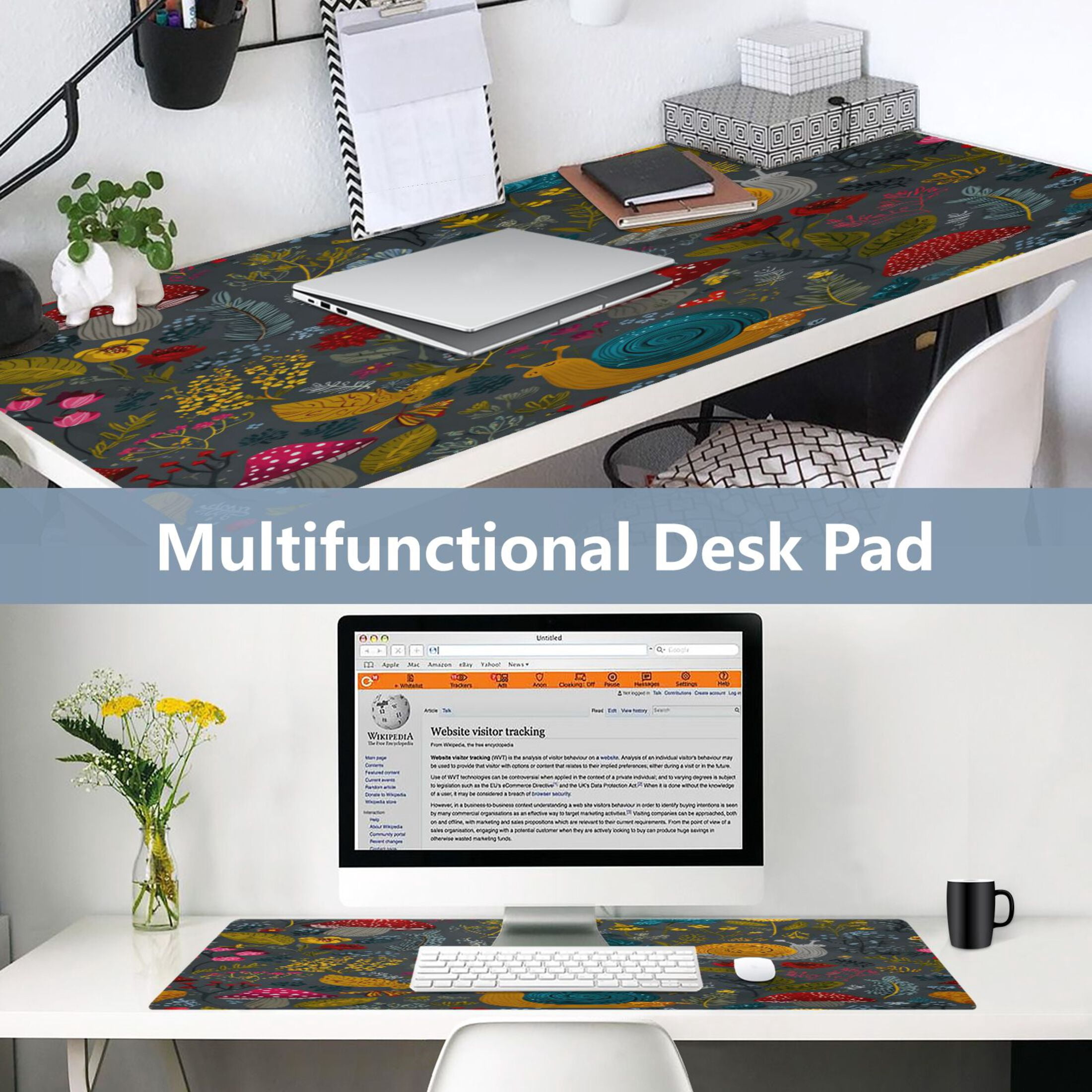 Leather Keyboard and Mouse Desk Mat Office Desk Accessories Protective Office Desk Decor Desk Pad Mat for Gaming, Work from Home, Office Cute Snails and Mushrooms 23.6" x 47.2"