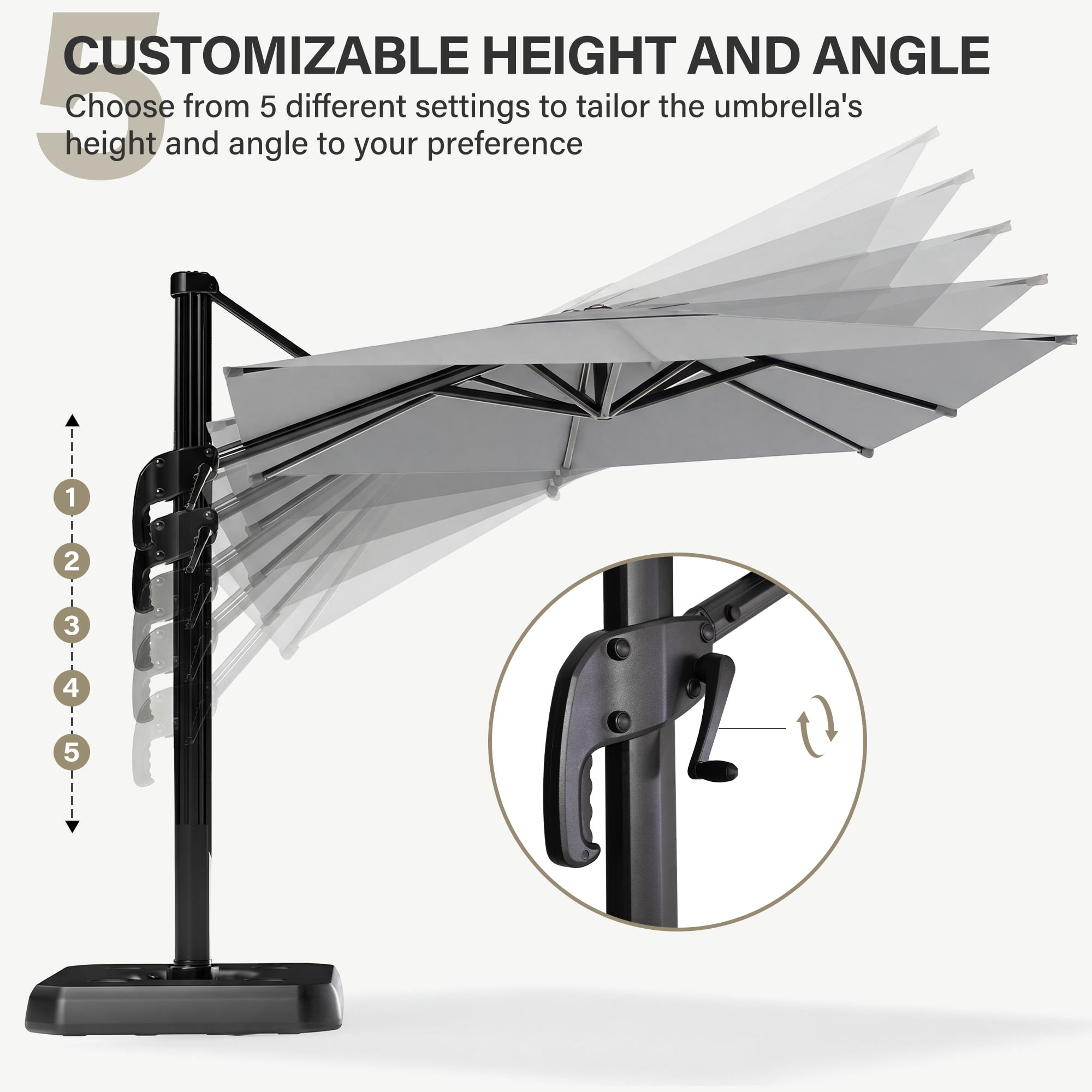 LAUSAINT HOME Outdoor Patio Umbrella with Base Included, 9 Feet Large Cantilever Windproof Offset Umbrella with 360-degree Rotation for Backyard, Pool, Lawn, Deck, Gray