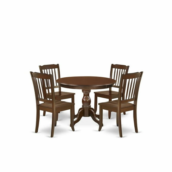East West Furniture HBDA5-MAH-W 5 Piece Table Set - Mahogany Small Dining Table and 4 Mahogany Kitchen & Dining Room Chairs with Slatted Back - Mahogany Finish