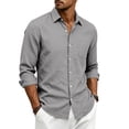 thumbnail image 2 of JoveMarine Mens Short Sleeve Button Down Shirts Linen Long Sleeve with Single Pocket Casual Spring Fall Top,Gray 2XL, 2 of 8