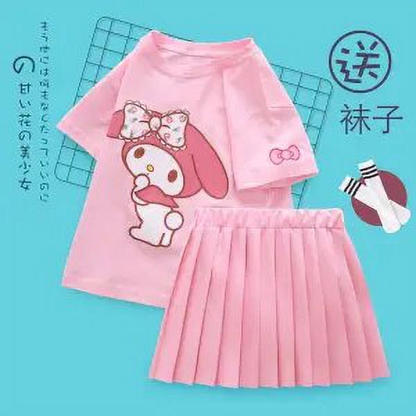 Kuromi-Falda plisada de manga corta Y2K Sanrios, traje bonito de Anime Kawaii para estudiantes, holgado, informal, suave, cómodo, femenino gym unisex